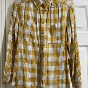 Pilcro Mustard and White Plaid Blouse